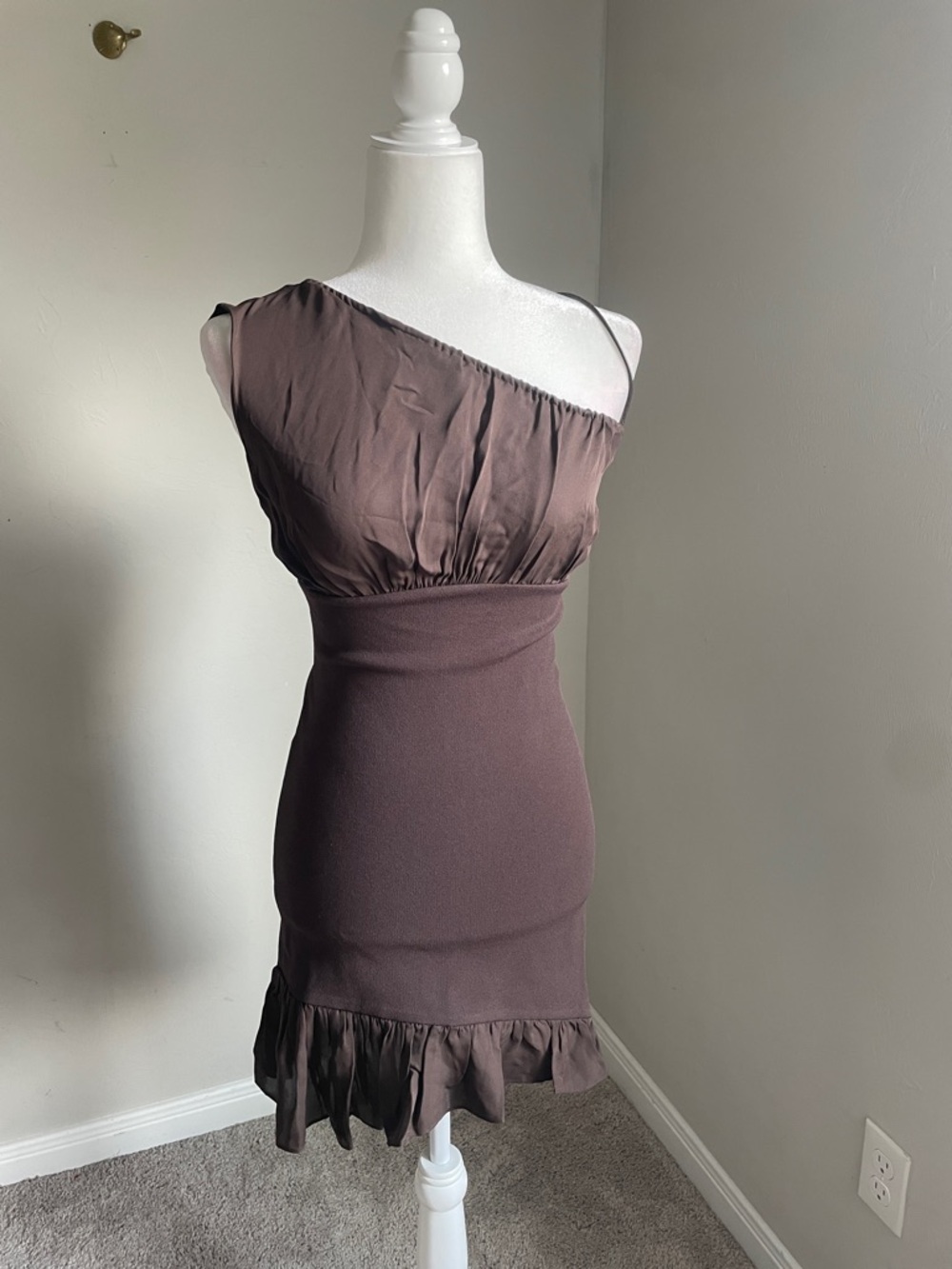 Frame Asymmetric One-Shoulder Chocolate Brown Dress - Elegant Cocktail Dress